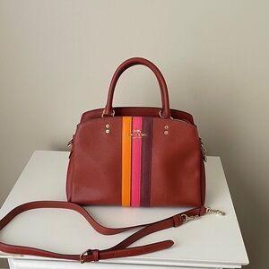 Coach Brown Satchel with Pink and Orange Stripes